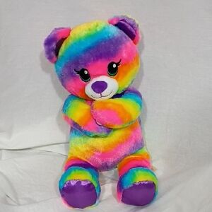 EUC Build A Bear Rainbow Hugging Bear Plush Lisa Frank Inspired 2018